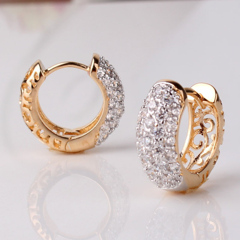 Gulicx Round Crystal Earrings For Women Gold Color Hoop Earrings